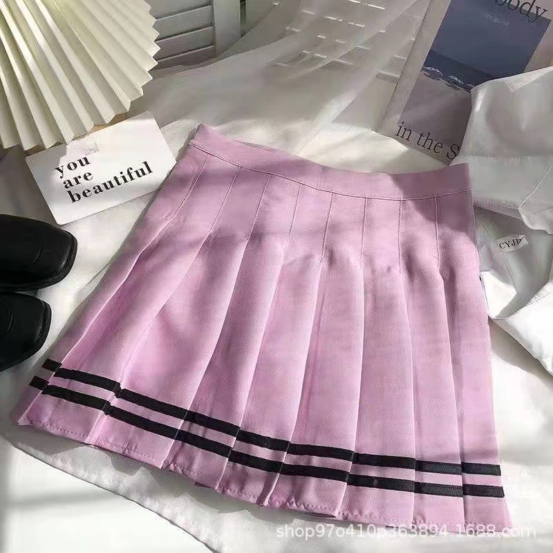 Pleated Skirt for Women High Waist A Line Elastic Waistband Korean Style Spring Summer Plus Size School Uniform