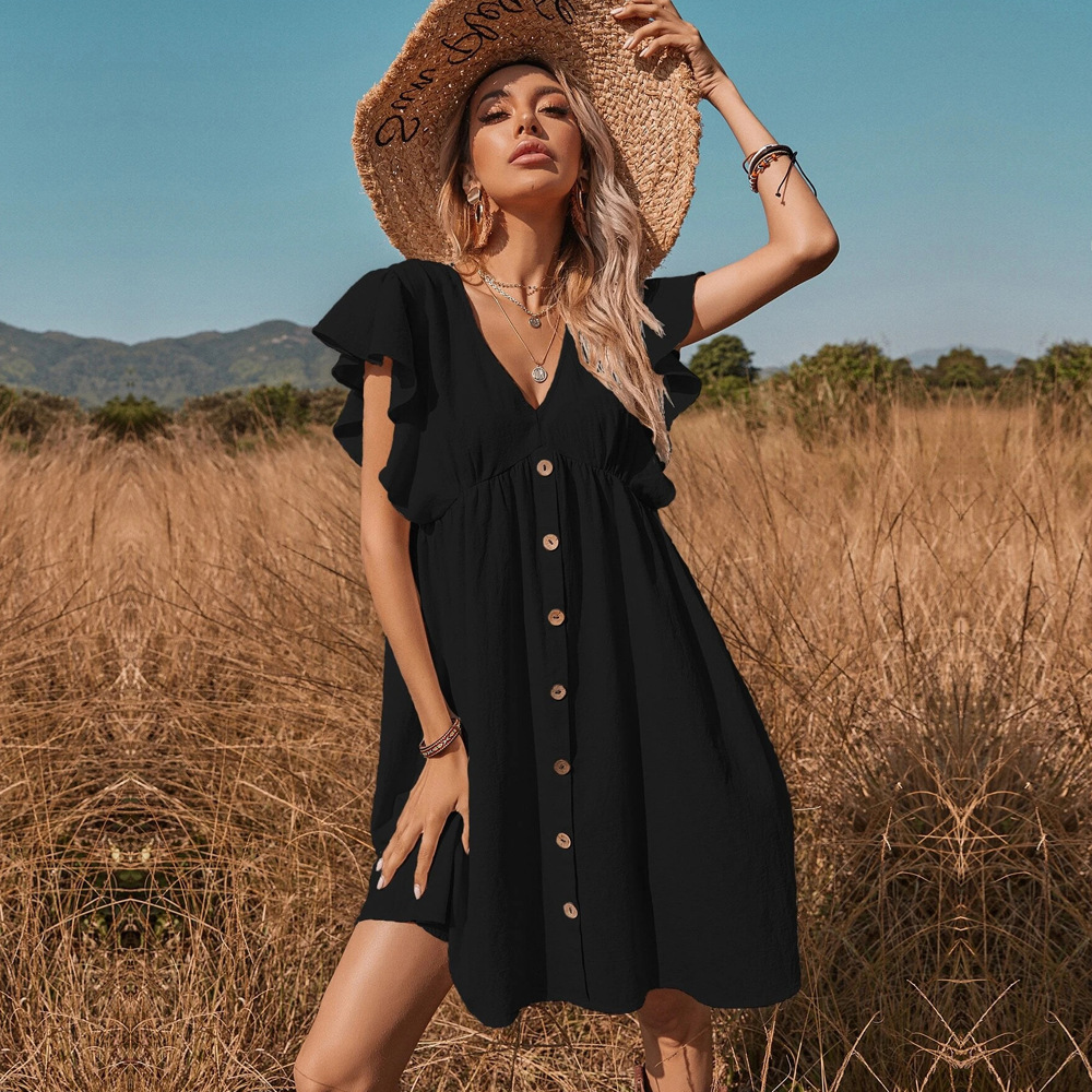 V Neck Button Down A Line Dress Floral Print Casual Style Comfortable Fabric Perfect for Spring and Summer