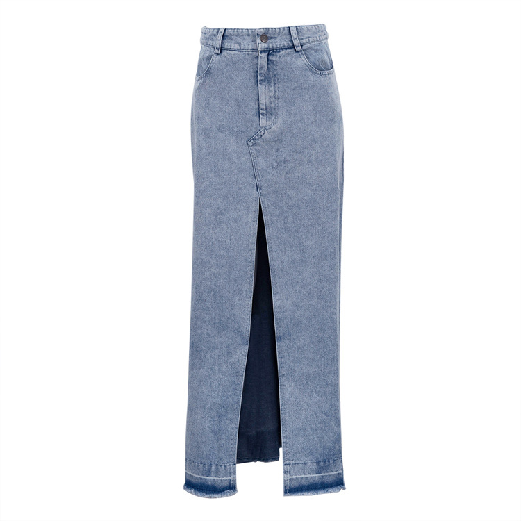 Vintage High Waisted Denim Maxi Skirt Slim Fit Split Design Long Length Autumn Fashion for Women Wholesale Available