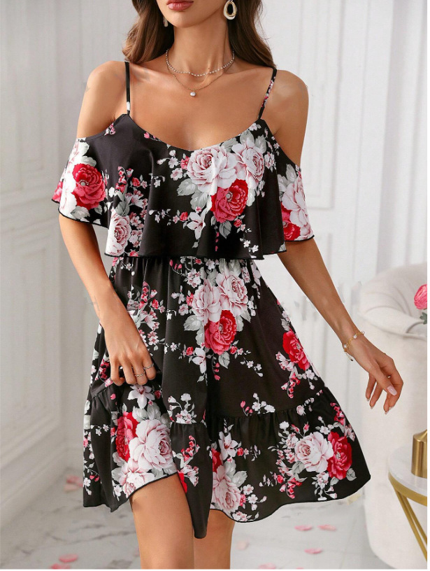 Women's Bohemian Floral Strappy Dress