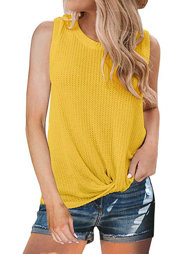 Twisted Hem Sleeveless T Shirt Fashionable Casual Style Round Neck Wholesale Supply Available custom packaging