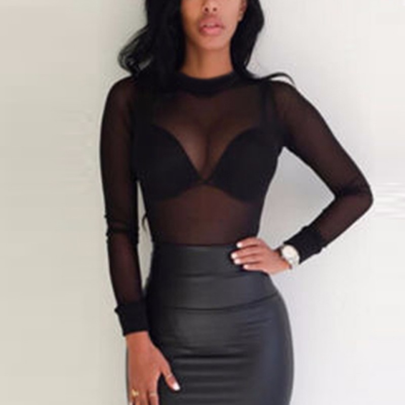 Sheer Mesh Long Sleeve T Shirt Stretchy Sexy Lightweight Fabric Perfect for Layering or Night Out Wholesale