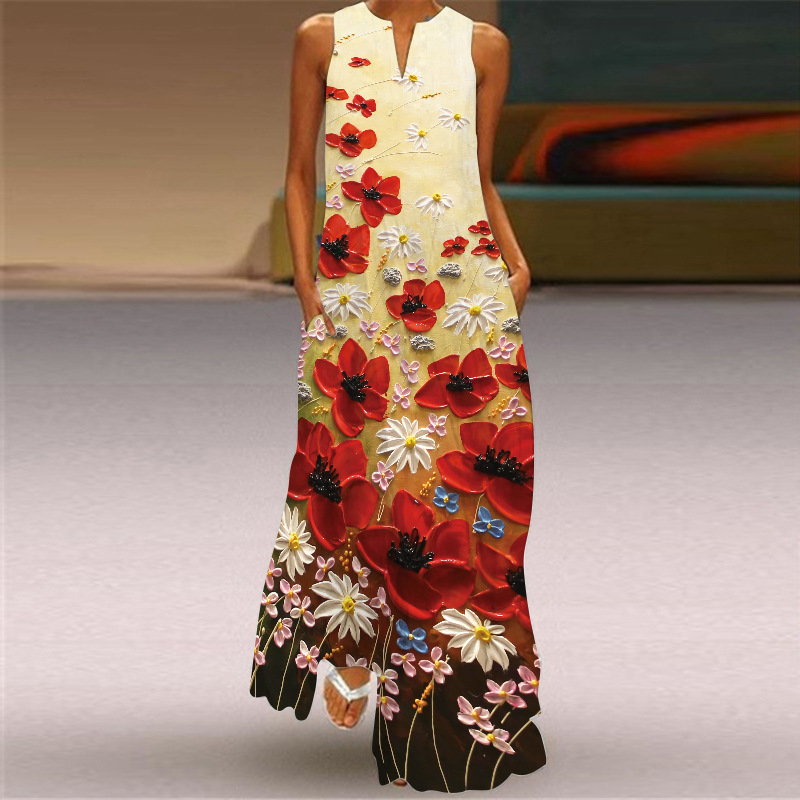 Women's Floral Summer Sleeveless Maxi Dress