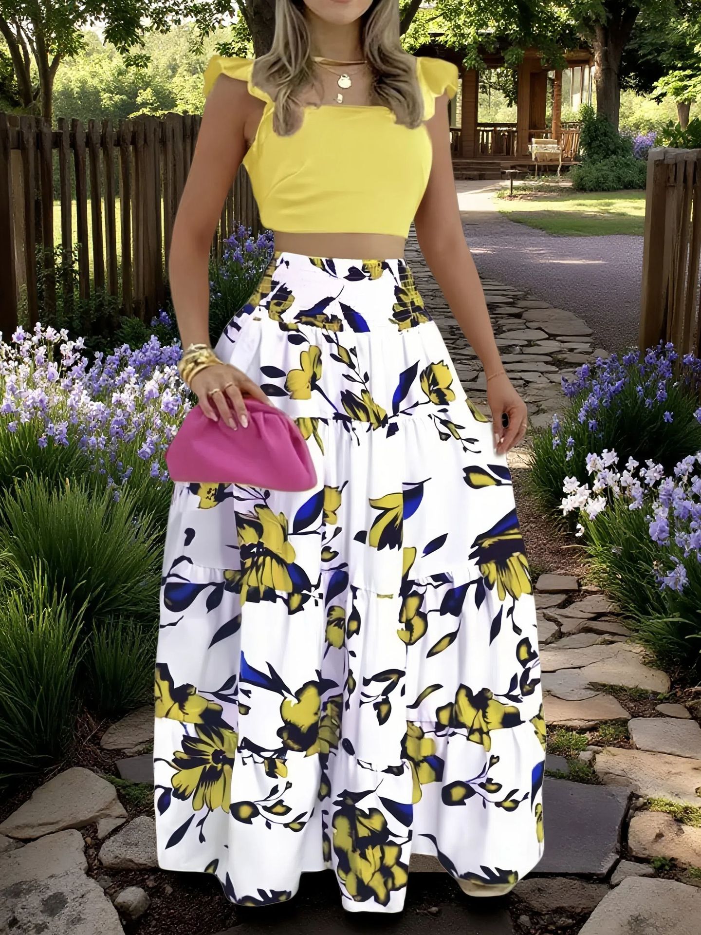 Printed yellow flowers