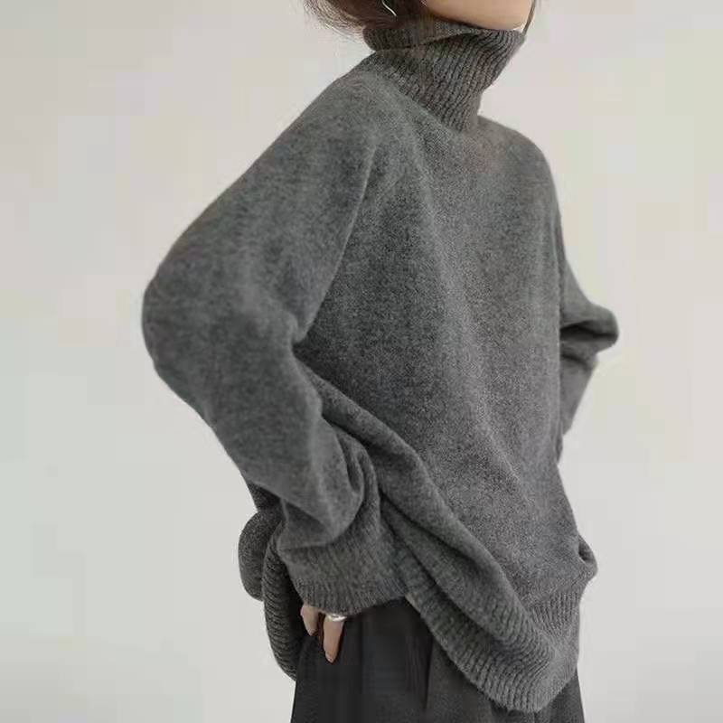 High Neck Womens Sweater Premium Quality Simple Design Solid Color Early Autumn Knitwear Wholesale Available