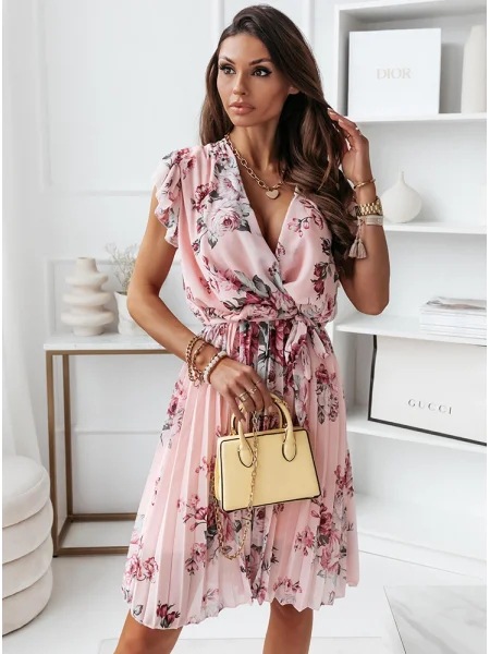 Summer Ruffle Sleeve V Neck Digital Print Dress for Women Lightweight Trendy Comfortable Perfect for Casual Outings
