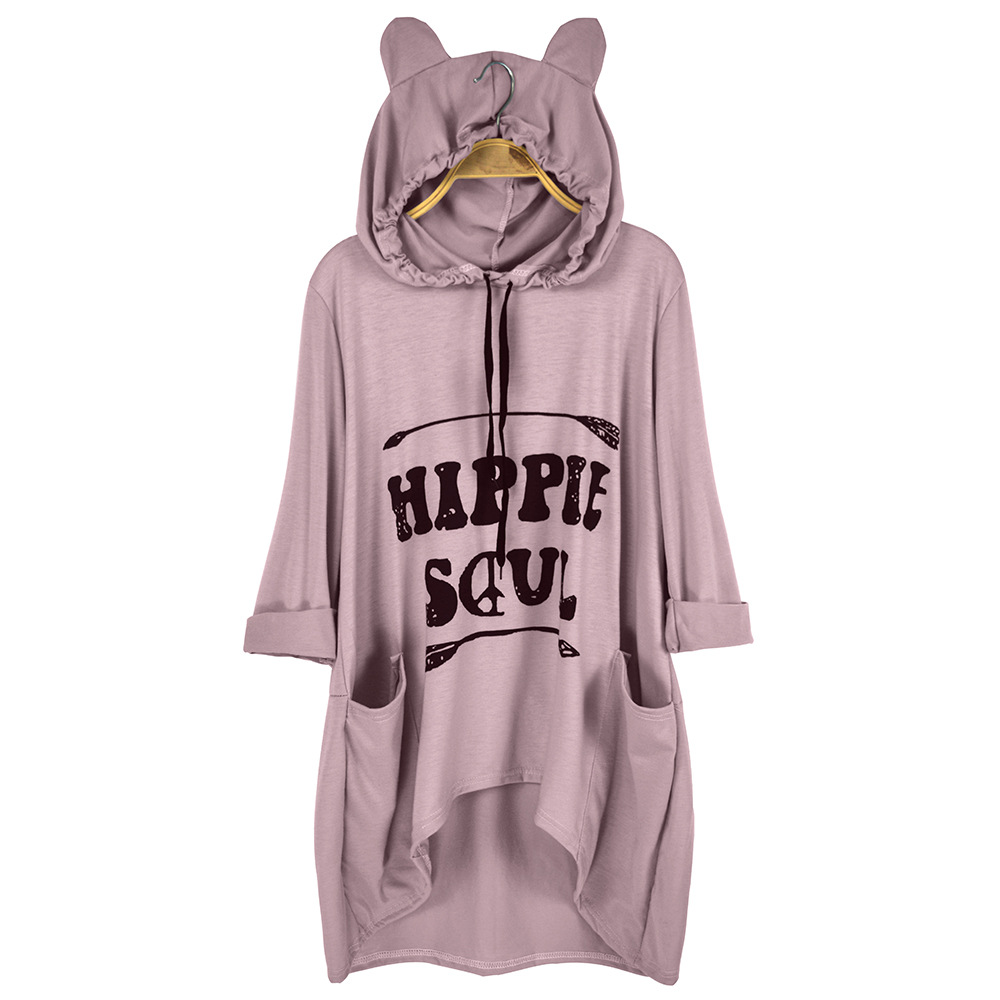 Plus Size Womens Loose Fit Hooded T Shirt Irregular Hem Autumn Winter Style Ready to Ship OEM ODM service