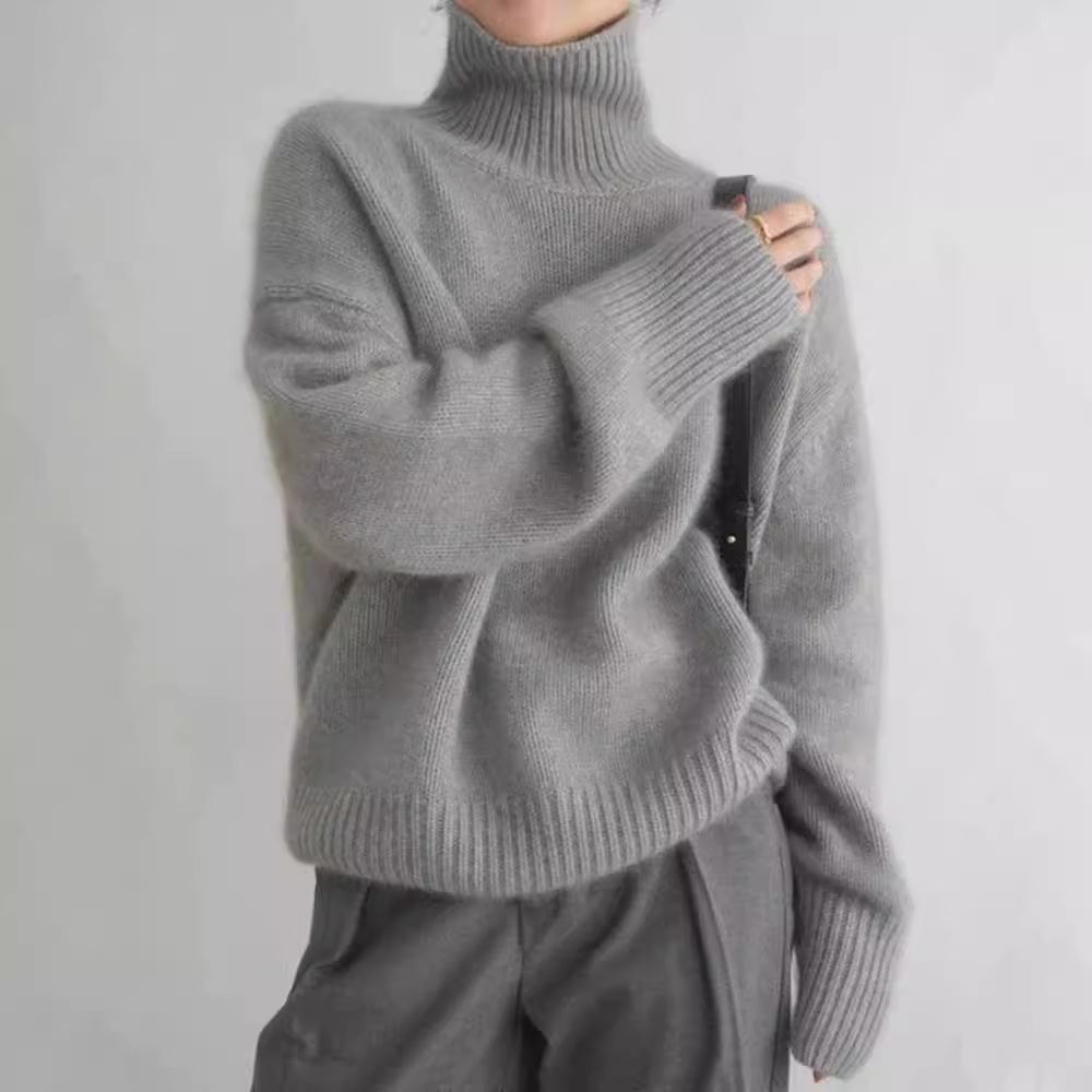 High Neck Womens Sweater Premium Quality Simple Design Solid Color Early Autumn Knitwear Wholesale Available