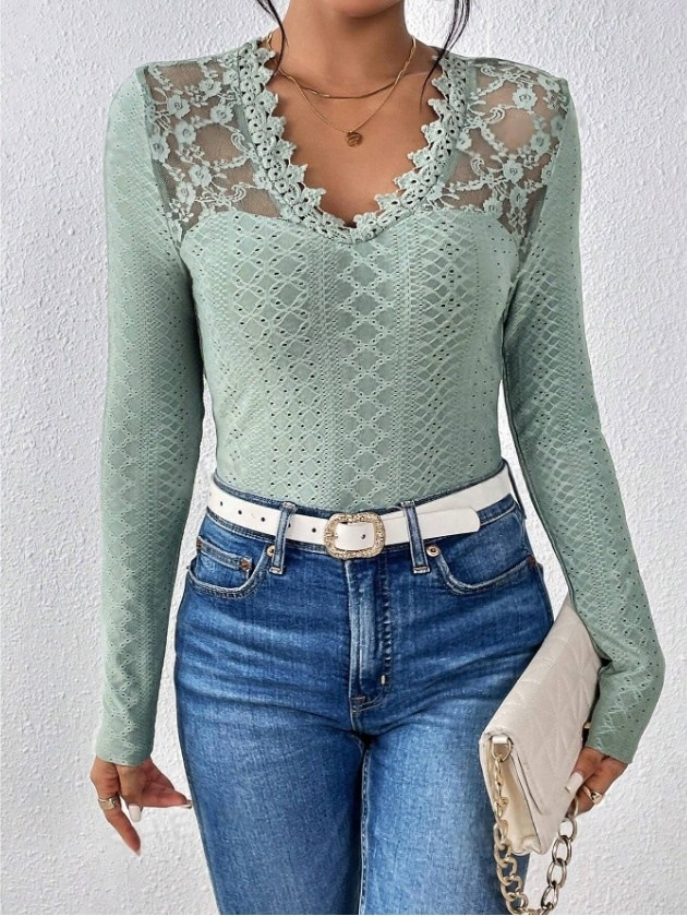 Lace Hollow Out Long Sleeve Womens Top Sexy Design Floral Pattern Elegant Style Perfect for Evening Wear Wholesale
