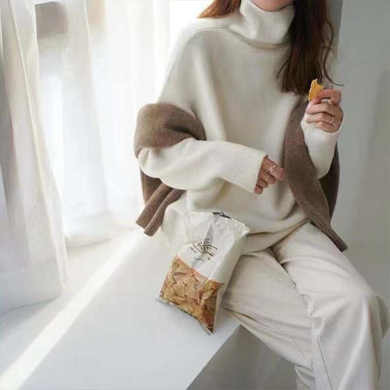 Womens Oversized Turtleneck Sweater Thick Knit Casual Style Versatile for Autumn and Winter Wholesale Available