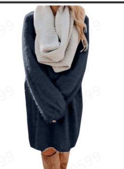 Women's Loose Fit Long-Sleeve Midi Dress