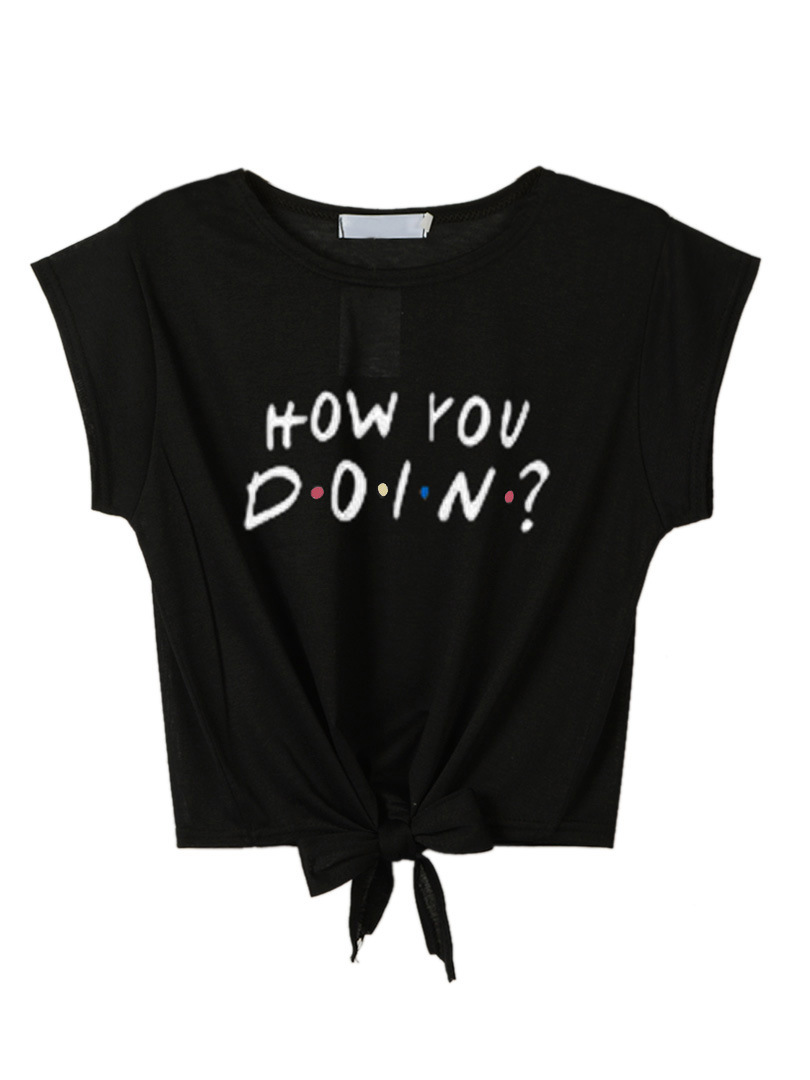 Cotton Crop Top Short Sleeve Round Neck Knot Design Casual Wear for Women Wholesale Available