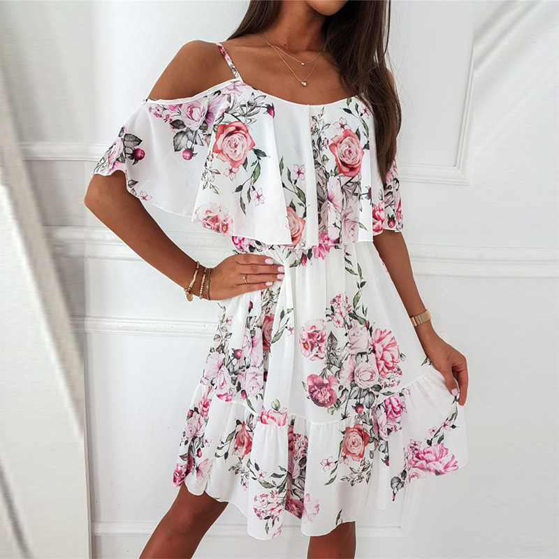 Chiffon Floral Print Off Shoulder Cami Dress Sexy Lightweight Summer Style Perfect for Parties and Casual Outings
