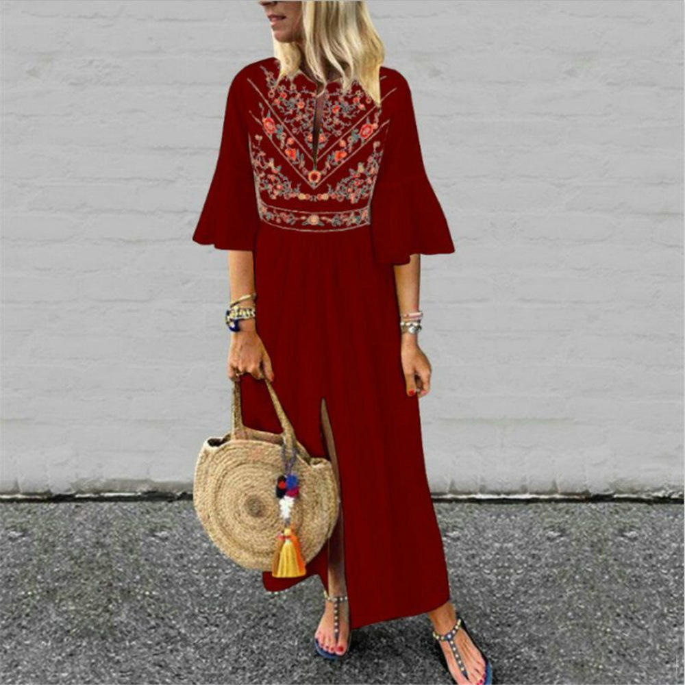 Bohemian A Line Dress Loose Fit Half Sleeve Floral Print Color Block Casual Wear for Summer Wholesale Available
