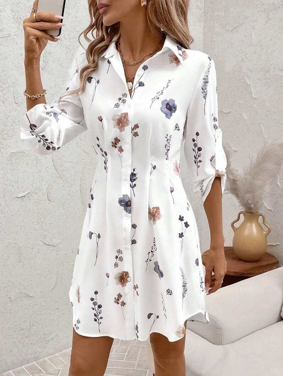 Floral Pattern Womens Long Sleeve Shirt Dress Elegant Design Comfortable Fabric Versatile Style Wholesale Available