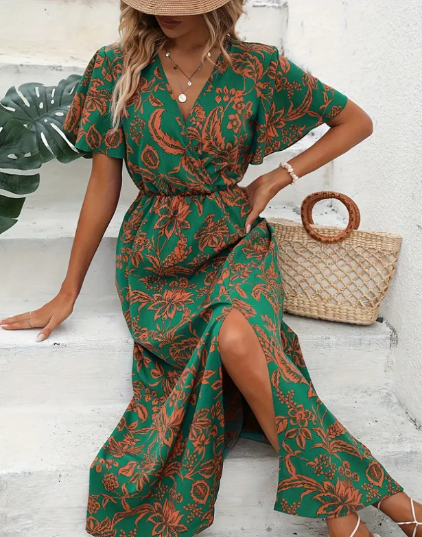 Floral Summer V Neck Dress Lightweight Casual Elegant Perfect for Beach or Party Wholesale Available