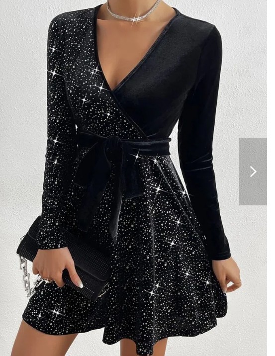 Velvet Sequin Dress Solid Color Sexy Style Autumn Winter Collection Ready to Ship Low MOQ private label