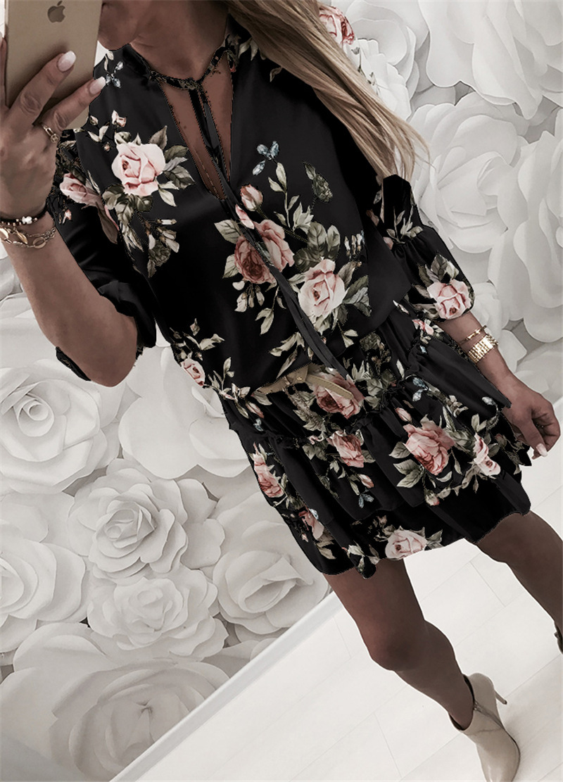 V Neck Ruffle Hem Dress Elegant Sexy European Style Perfect for Spring Occasions Wholesale Available
