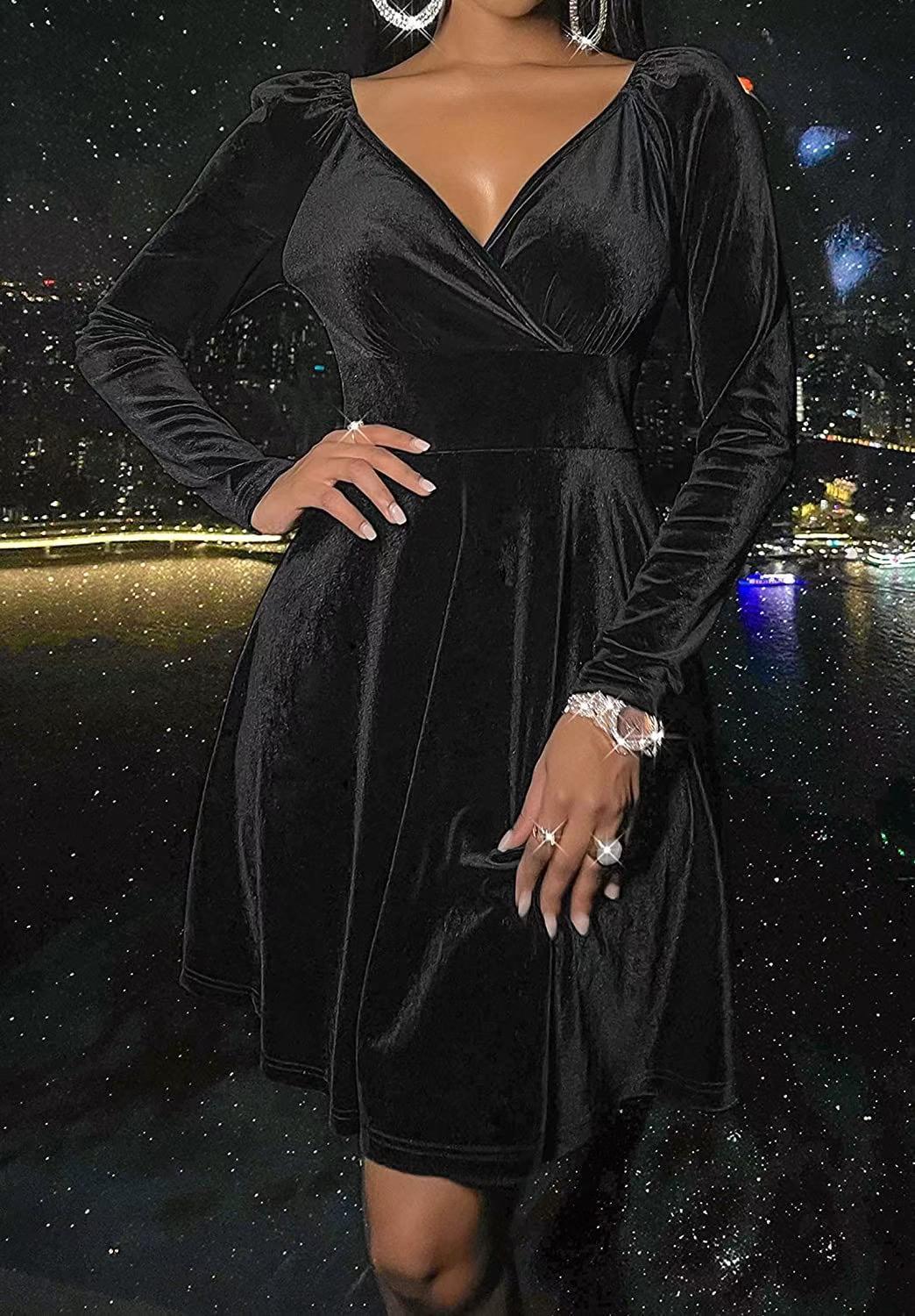 Women's Slim Fit V-Neck Long-Sleeve Dress
