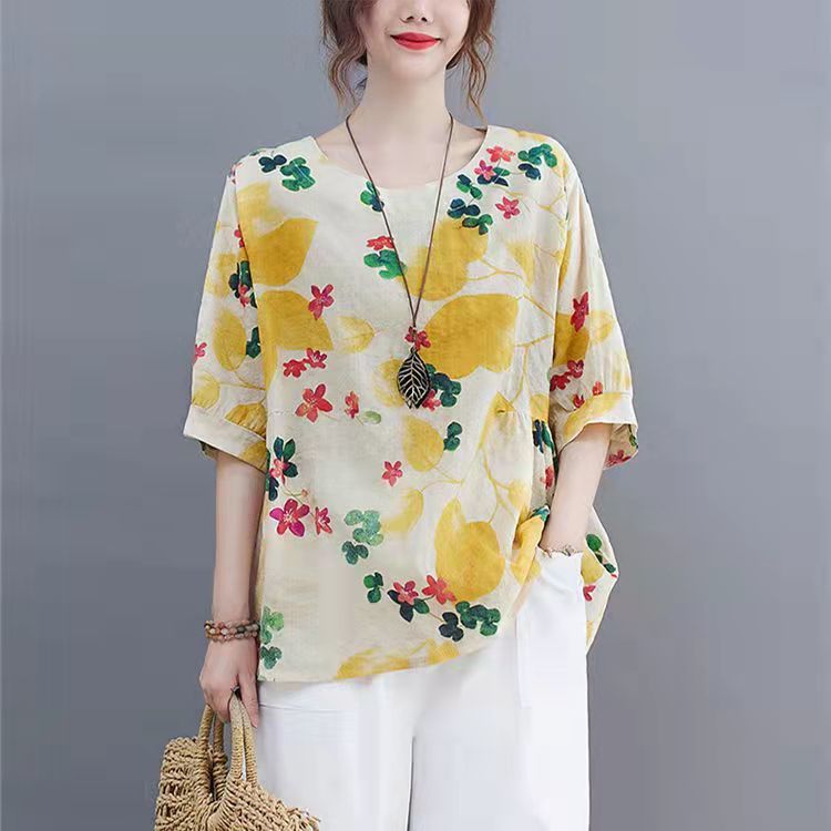 Cotton Linen Womens Casual Short Sleeve T Shirt Loose Fit Summer Style Flattering for Plus Sizes Wholesale Available