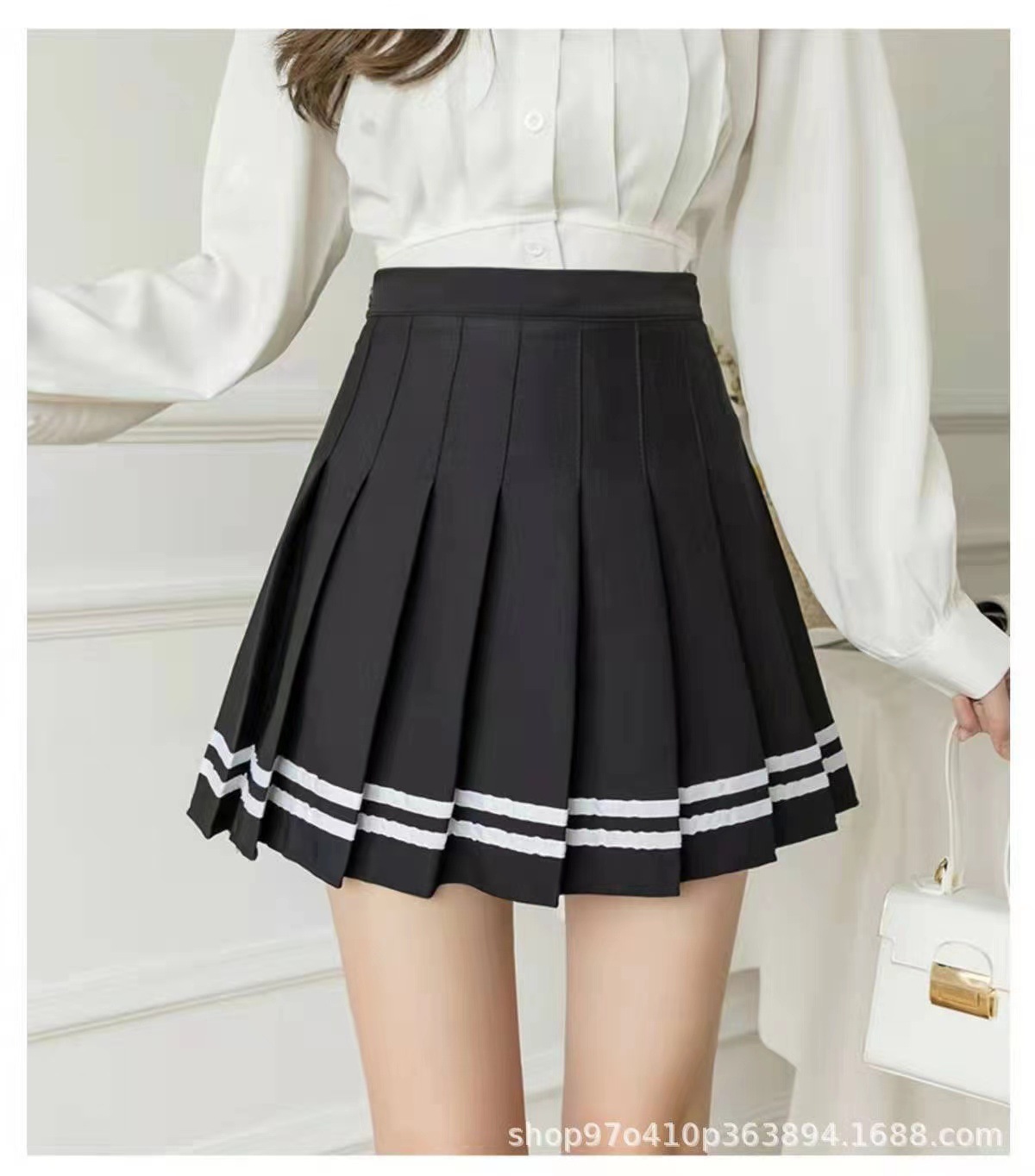 Pleated Skirt for Women High Waist A Line Elastic Waistband Korean Style Spring Summer Plus Size School Uniform