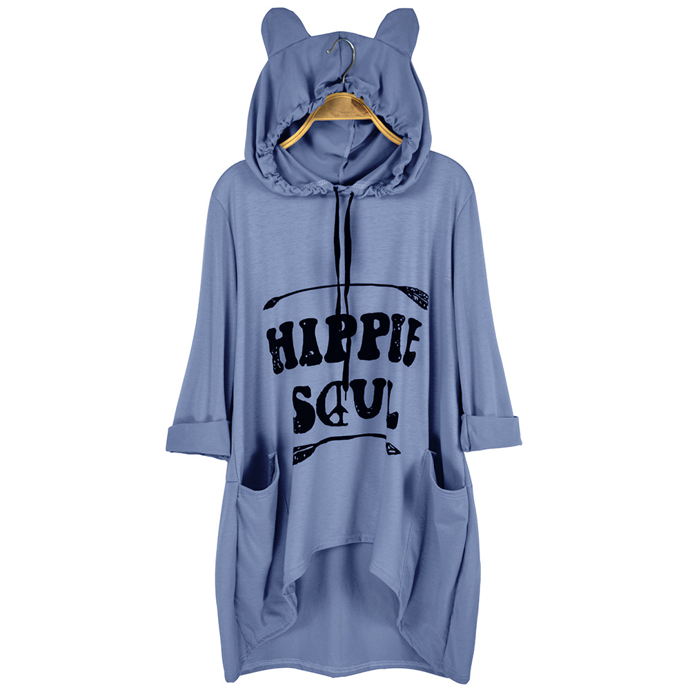 Plus Size Womens Loose Fit Hooded T Shirt Irregular Hem Autumn Winter Style Ready to Ship OEM ODM service