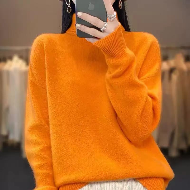 Womens Oversized Turtleneck Sweater Thick Knit Casual Style Versatile for Autumn and Winter Wholesale Available