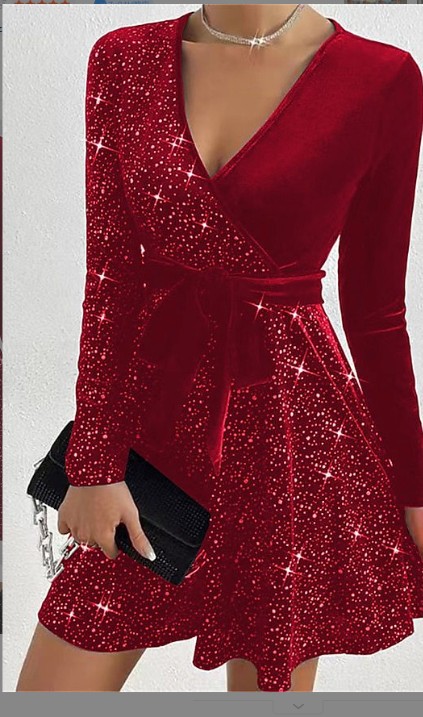 Velvet Sequin Dress Solid Color Sexy Style Autumn Winter Collection Ready to Ship Low MOQ private label