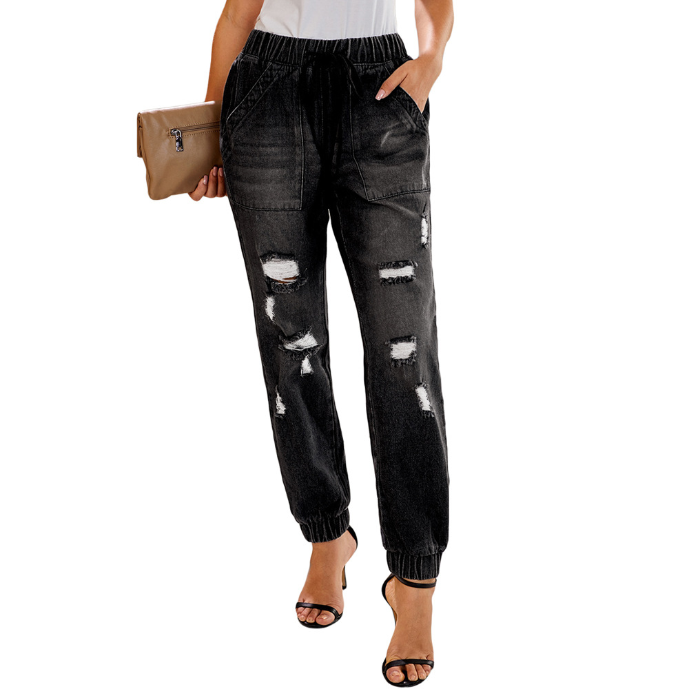 High Waisted Ripped Denim Jeans for Women Blue Stretchy Slim Fit Casual Wear Everyday Style Wholesale Available
