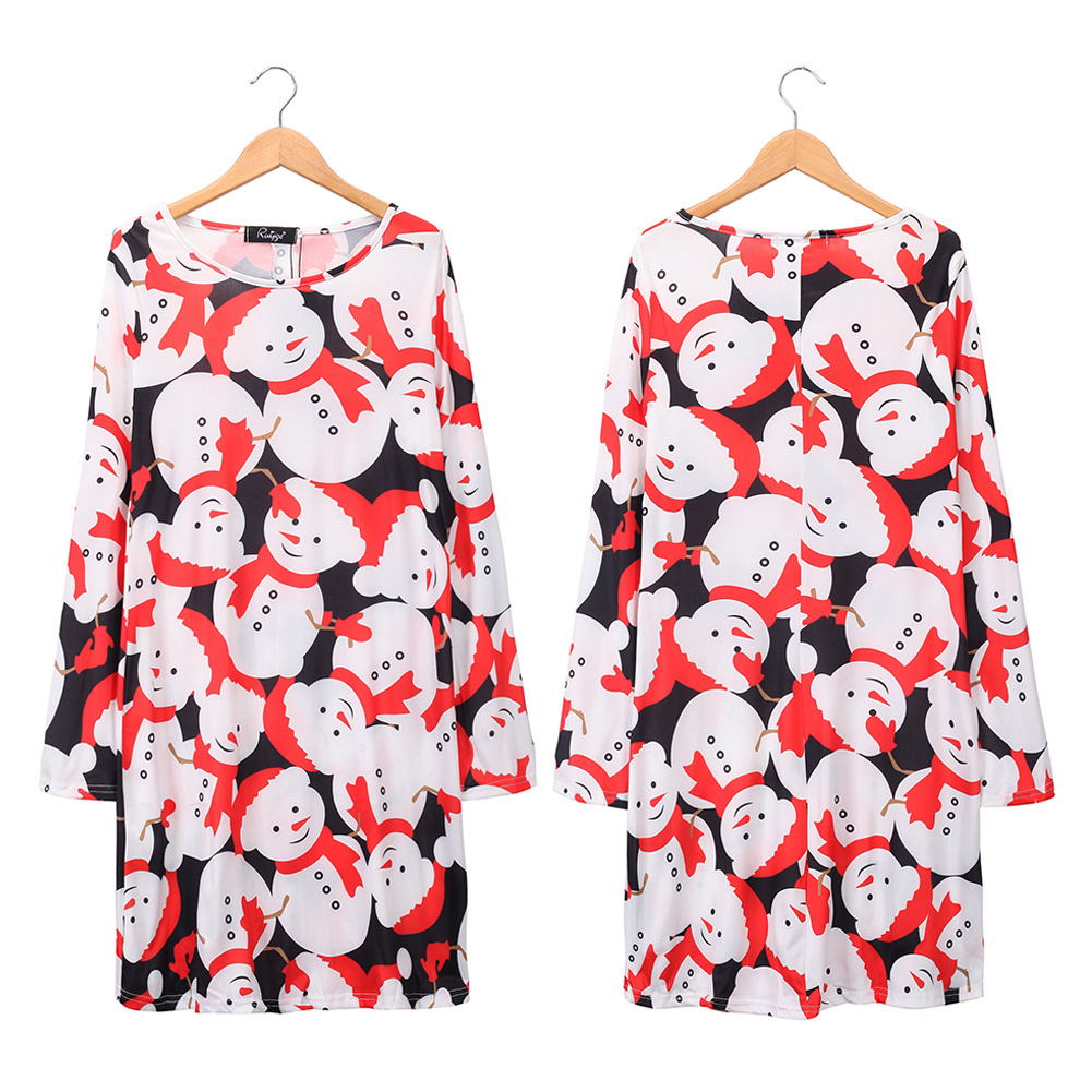 Womens Long Sleeve Christmas Dress Cartoon Print Mid Length Autumn Winter Style Wholesale Available