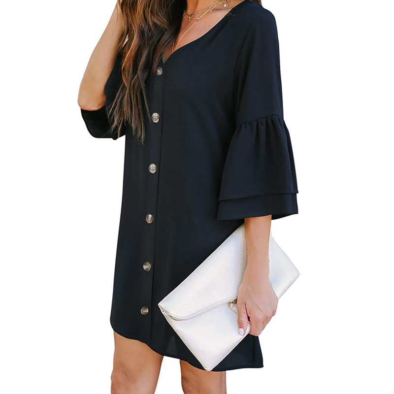 Plus Size Womens Dress Casual Summer Style Solid Color Loose Fit Short Sleeve Button Front Wholesale Available