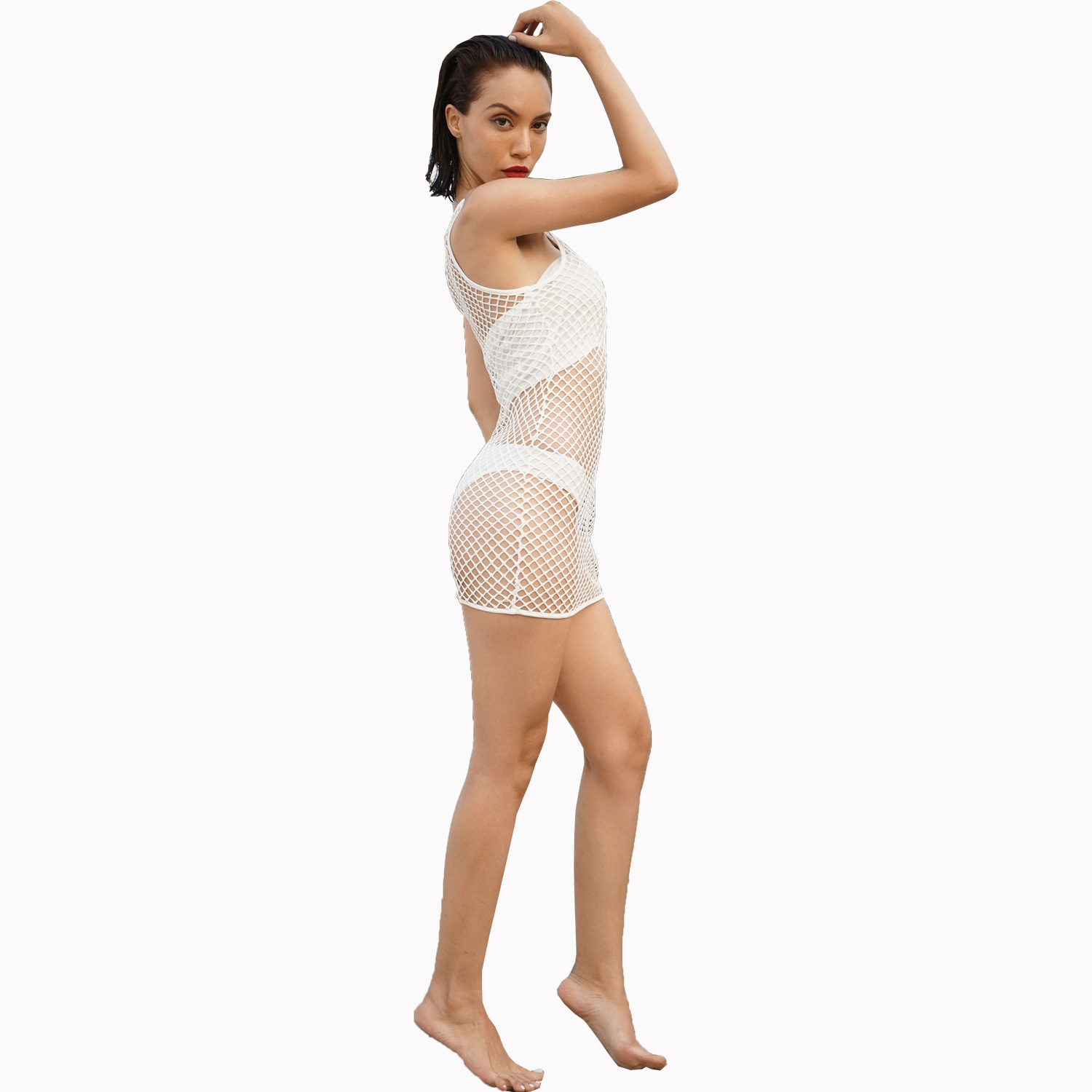 Sheer Fishnet Dress Sexy Hollow Out Design Adjustable Straps Lightweight Fabric Nightclub or Lingerie Use Wholesale