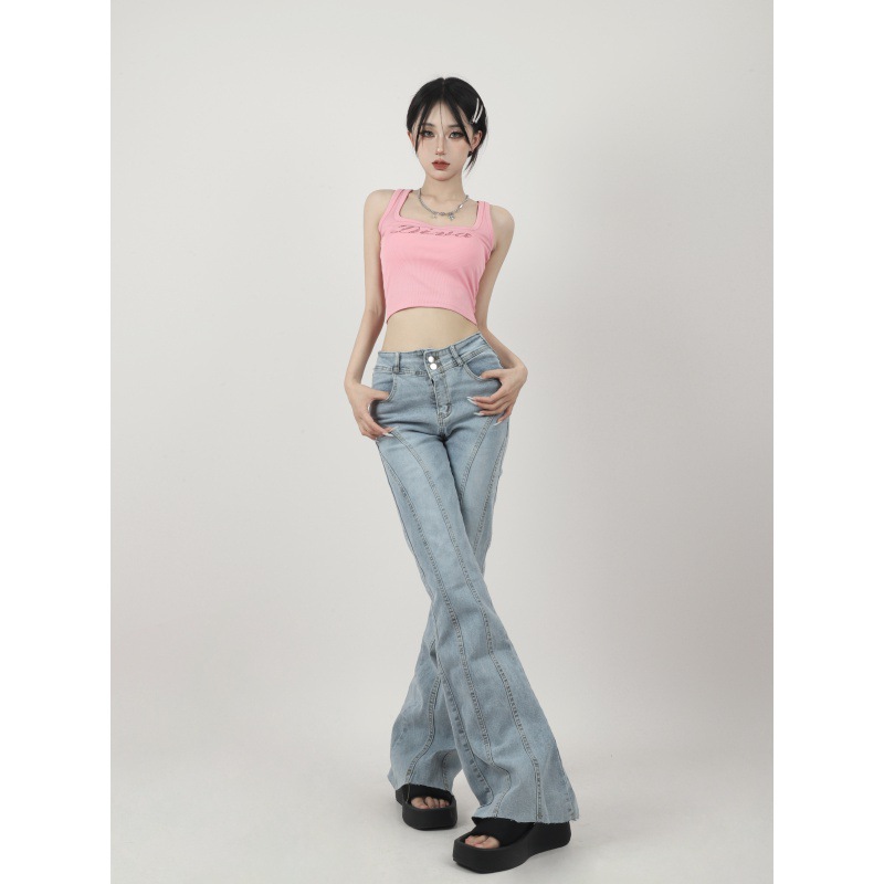 High Waisted Flared Jeans for Women Vintage Design Wide Leg Slim Fit Floor Length Casual Wear Wholesale Available