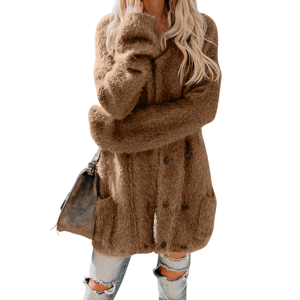 Womens Double Breasted Long Cardigan Sweater Thickened Long Sleeve Mid Length Winter Fashion Outerwear Wholesale