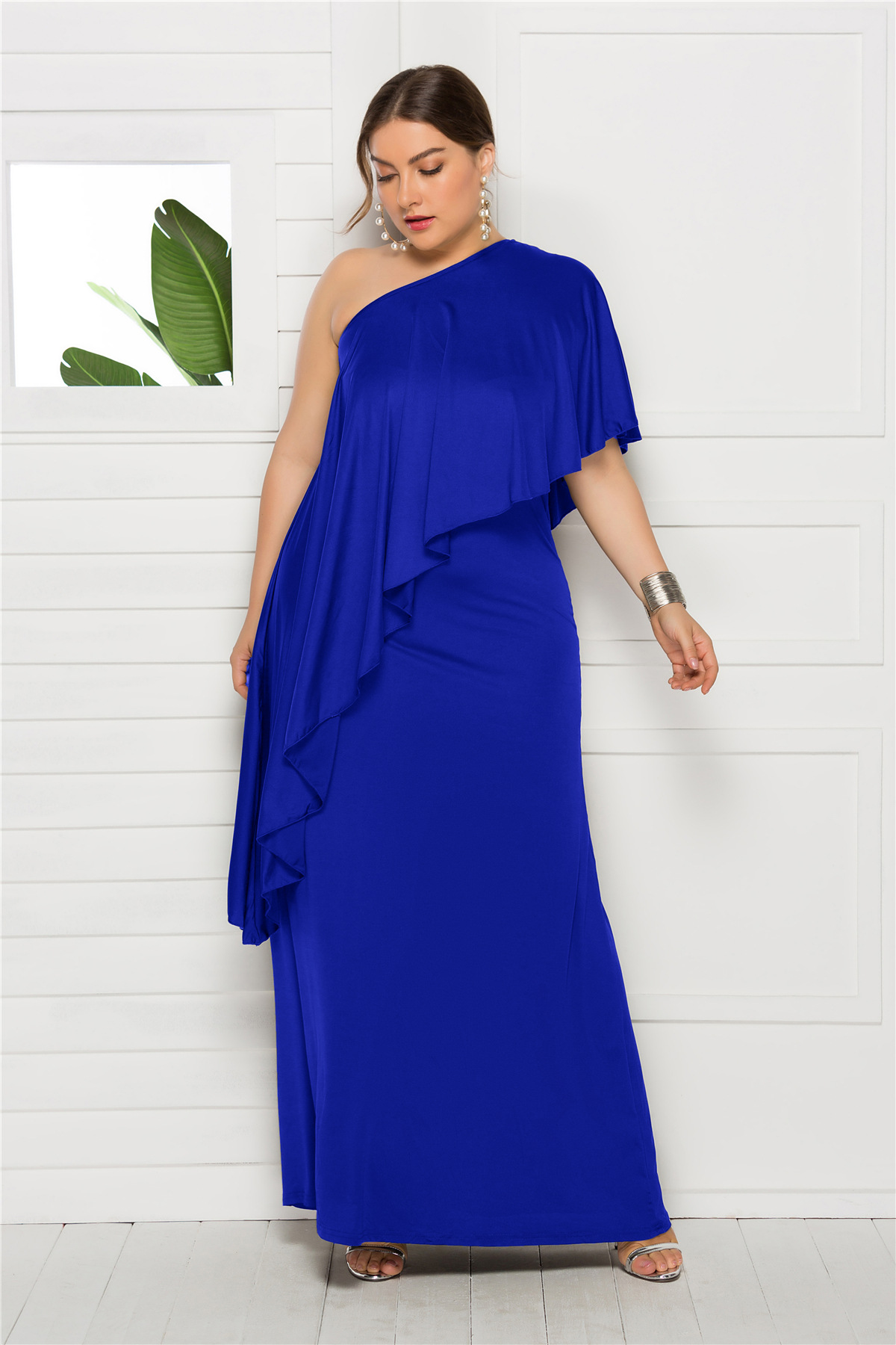 Plus Size Womens Dress Loose Fit Asymmetrical Shoulder Comfortable Fabric Casual Wear Summer Style Wholesale