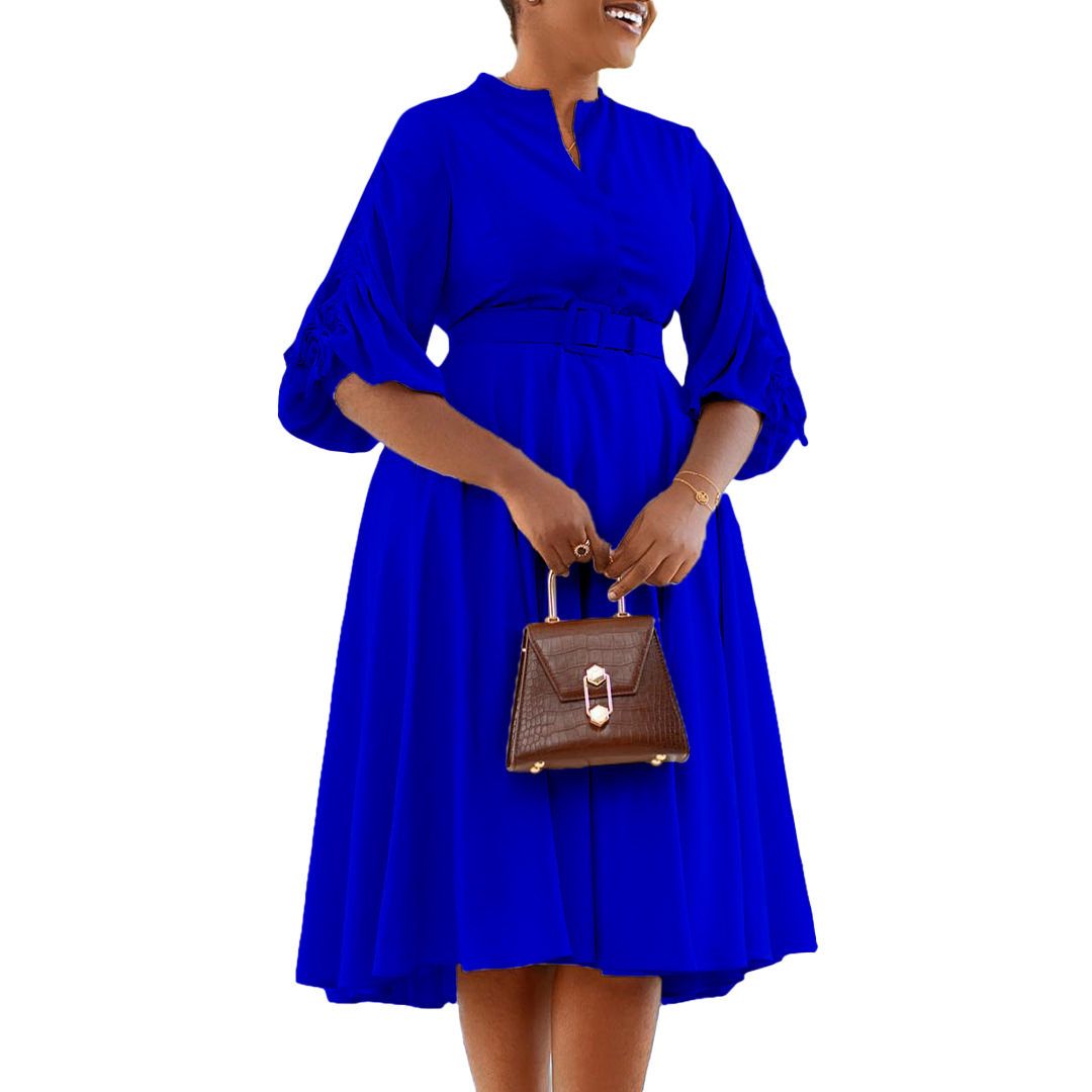 Plus Size Women's Fashion A Line Dress with Pleats, Stylish Fall and Winter Collection, Trendy African Dress for Export