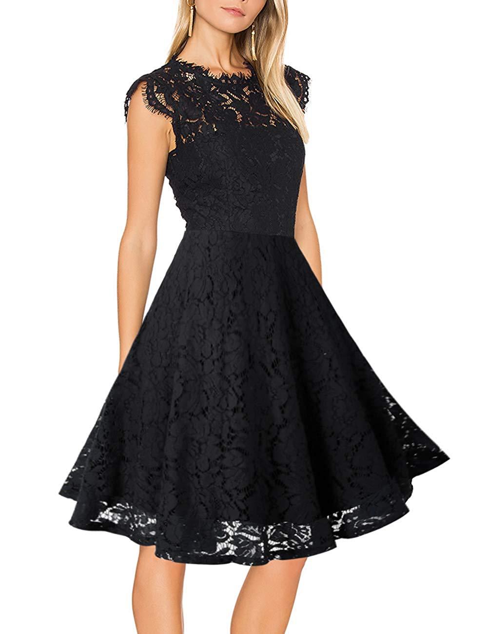 Womens Lace Dress Short Sleeve Round Neck Flared Skirt Spring Summer Fashion Wholesale Available