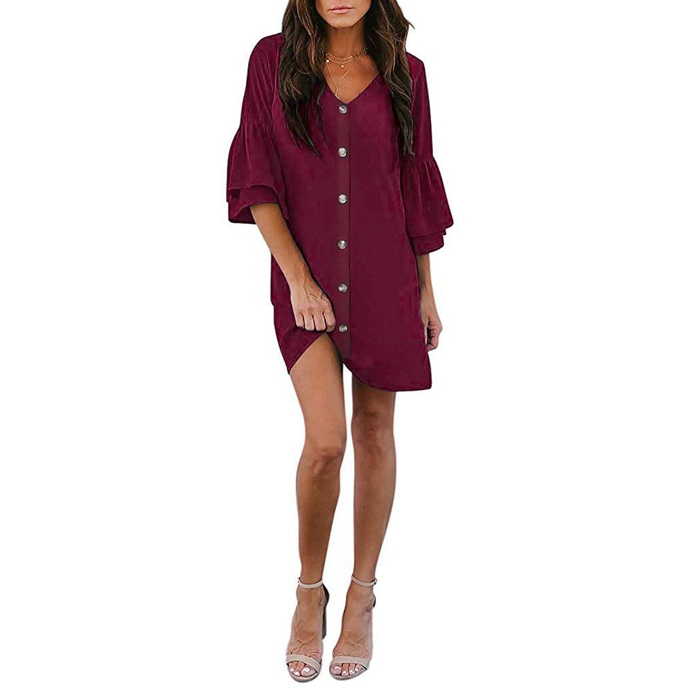 Plus Size Womens Dress Casual Summer Style Solid Color Loose Fit Short Sleeve Button Front Wholesale Available