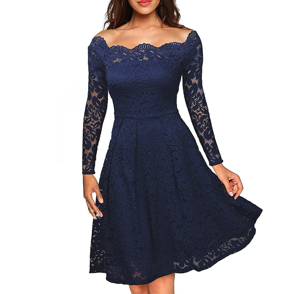 Lace Midi Dress for Women Long Sleeve A Line Mid Waist Elegant Design Summer Fashion for Casual Occasions