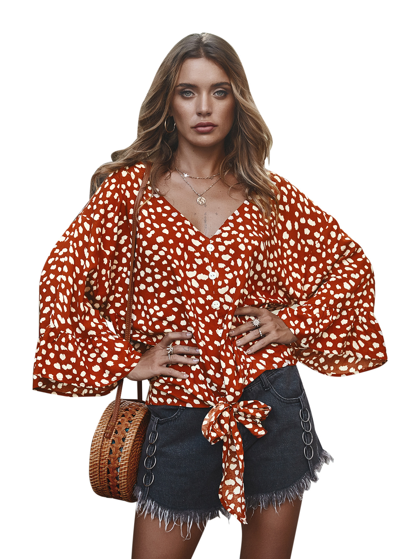 Womens Polka Dot Top Original Design Trendy Style Fashionable Elements Perfect for Casual Wear Wholesale Available