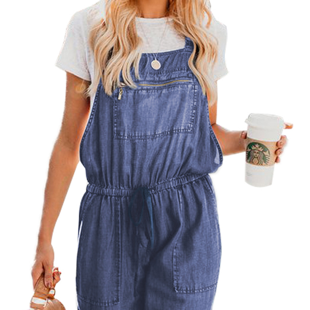 Plus Size Womens Denim Overalls Loose Fit Stretch Waistband Spring Summer Style Casual Wear Wholesale Available