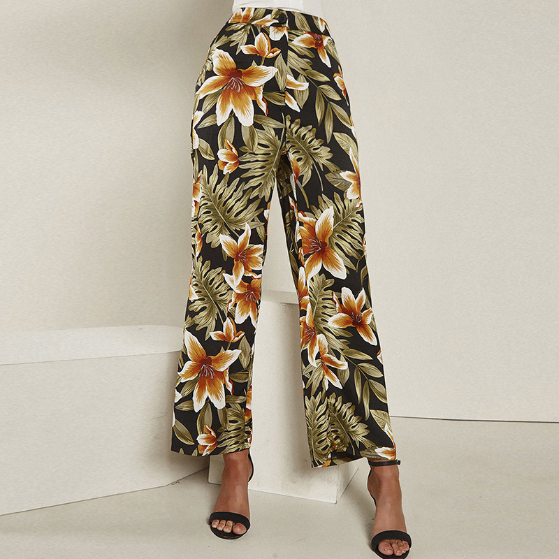 High Waisted Floral Wide Leg Pants Versatile Design Comfortable Fit Ideal for Vacation Wholesale Available