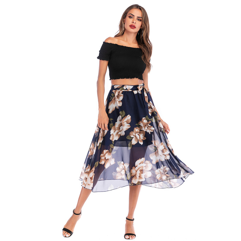 Summer Womens Chiffon Skirt Fresh Color Block Floral Design Casual Wear for Everyday Wholesale Available