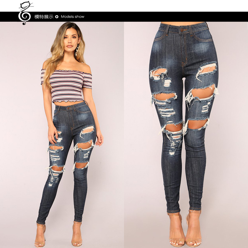 Womens Ripped Skinny Jeans Distressed Design Comfortable Fit Versatile Style Perfect for Casual Wear Wholesale