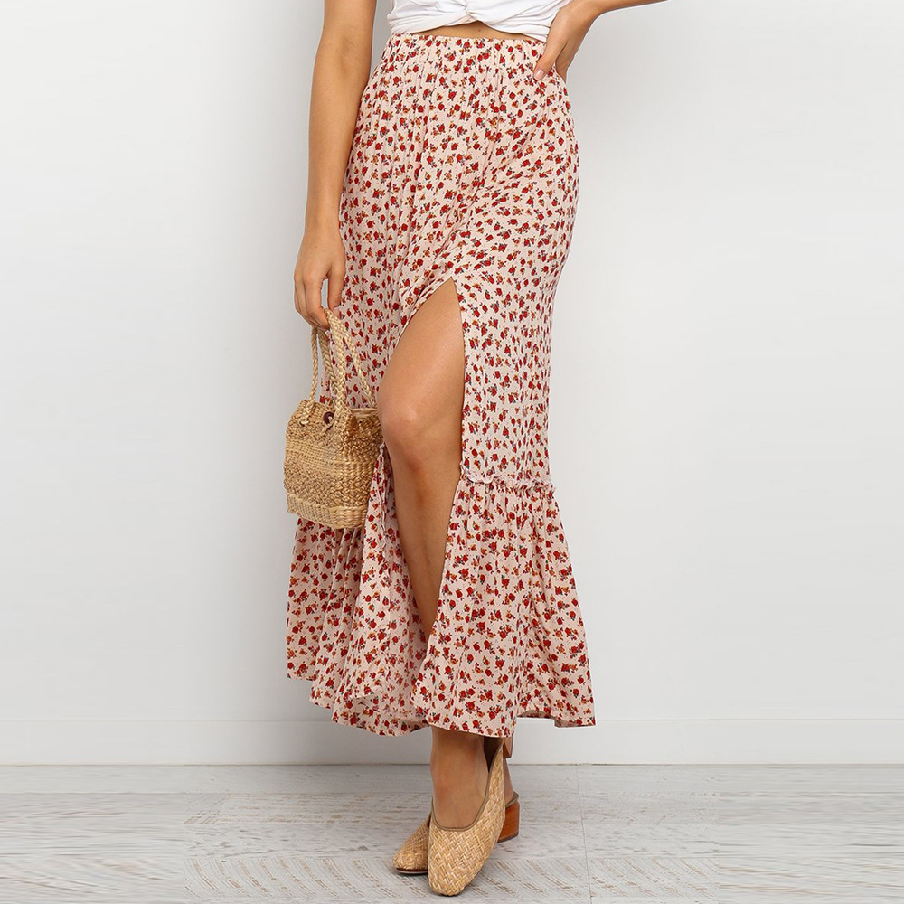 Vintage Floral High Waist Asymmetrical Maxi Skirt Summer Collection Womens Fashion Wholesale Available