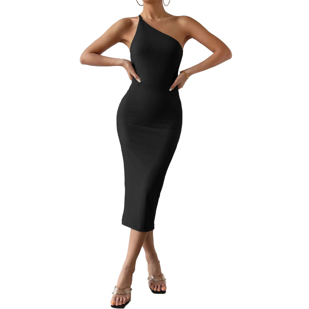 New Sexy Sleeveless One Shoulder Wrap Chest Bodycon Long Dress