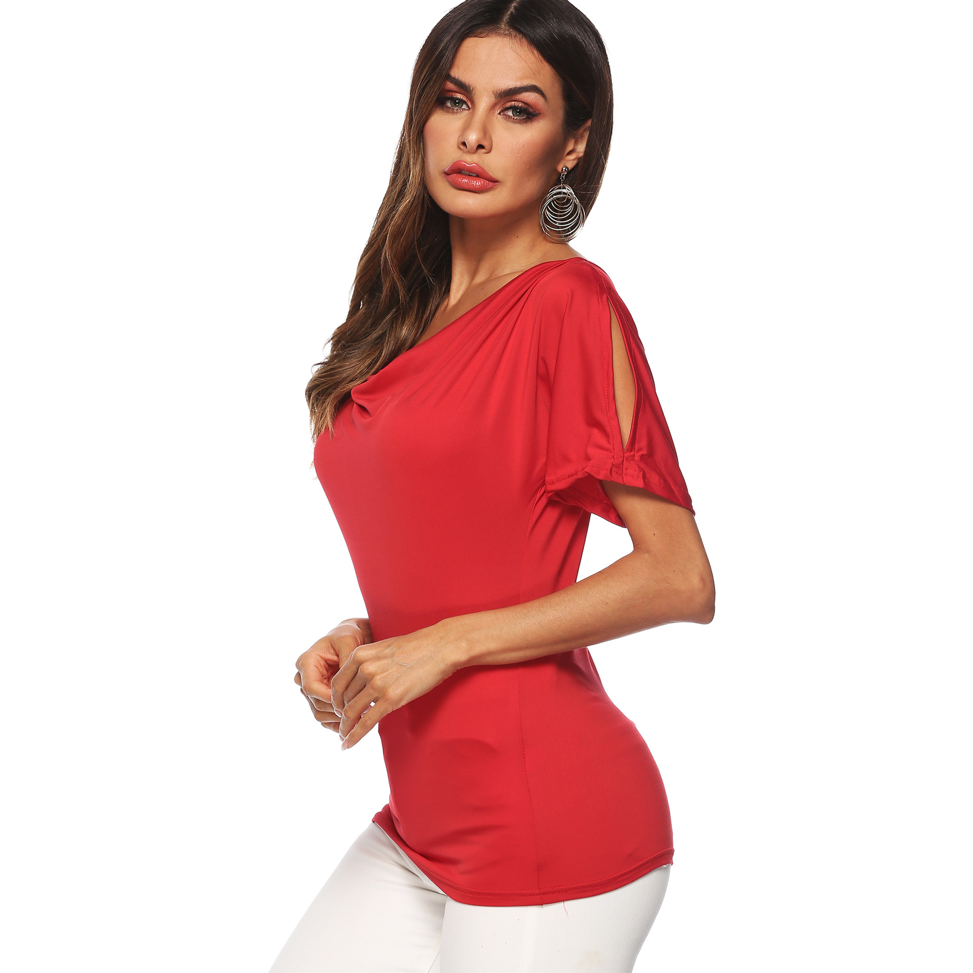 Plain Color Short Sleeve T Shirt Round Neck Off Shoulder Casual Style Perfect for Summer Wear Wholesale Available