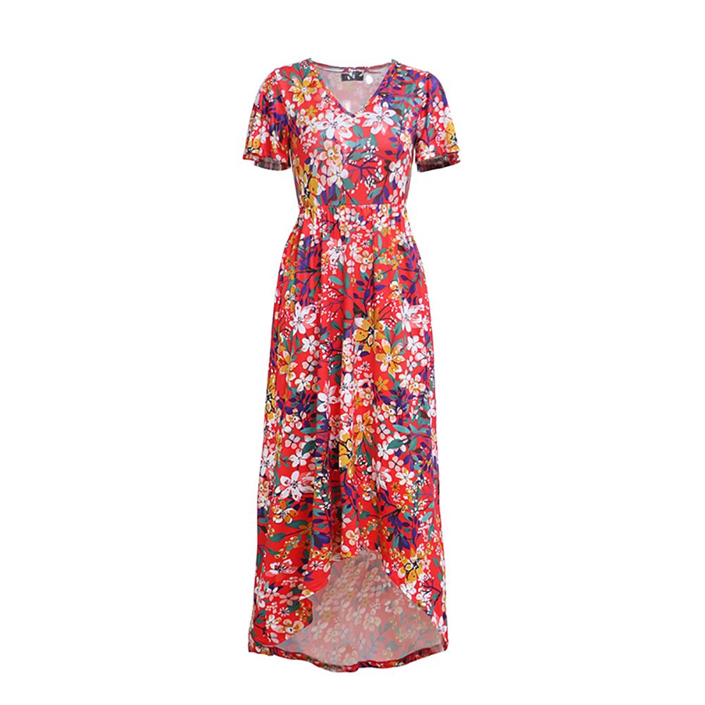 Fashionable Womens Maxi Dress Short Sleeve V Neck Floral Print High Waist Perfect for Summer Events Wholesale