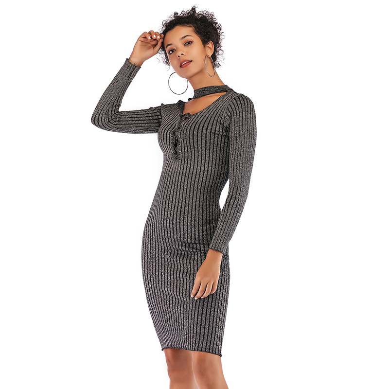Knitted Bodycon Dress Long Sleeve Mid Length Slim Fit Comfortable Fabric Spring Fashion for Women Wholesale