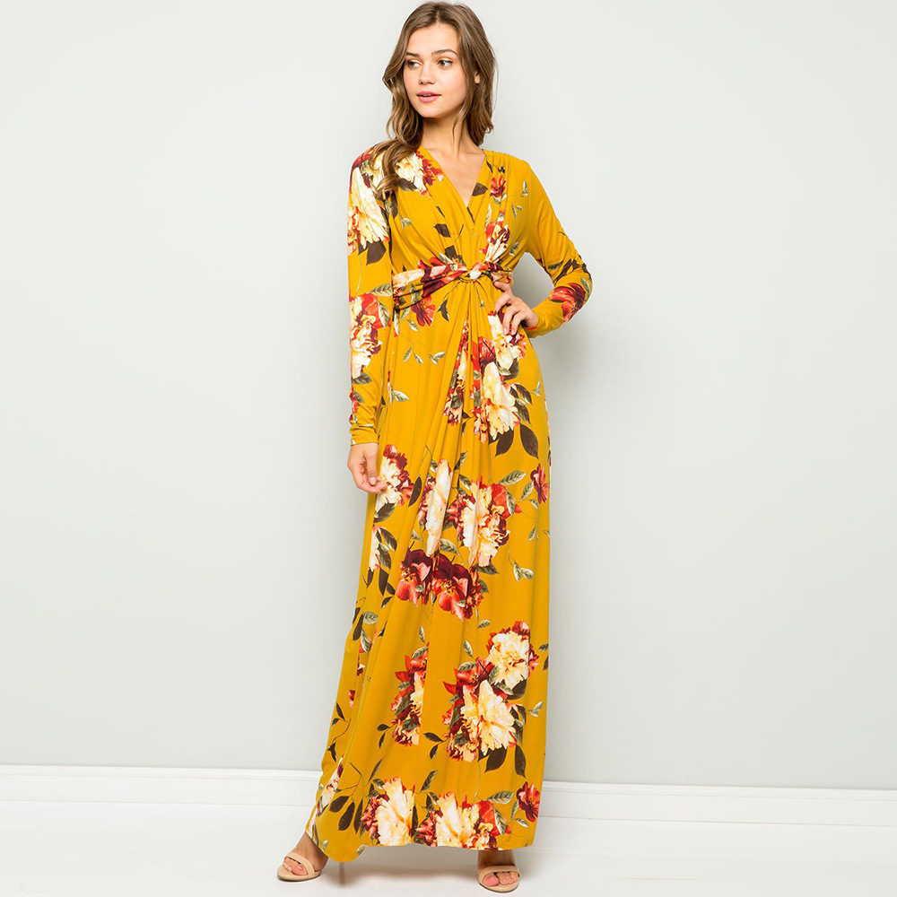 Floral Print Long Sleeve Dress Sexy V Neck Loose Fit Spring Fashion Perfect for Casual Outings Wholesale Available